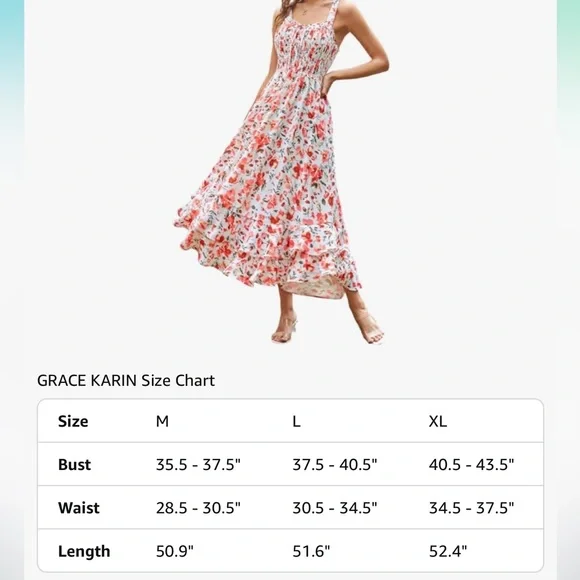 Grace Karin red floral boho maxi flowy sundress size M dress - Picture 12 of 14